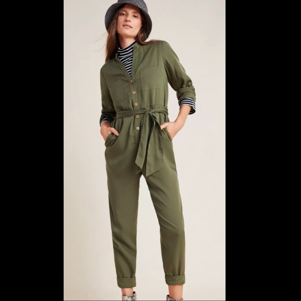 Anthropologie Green Preston Utility Jumpsuit Sz 6 Like New